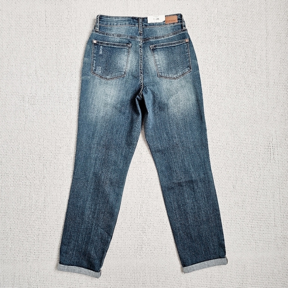 Judy Blue High Rise Patched Knee Boyfriend Jeans Size 0/24 - Picture 11 of 17